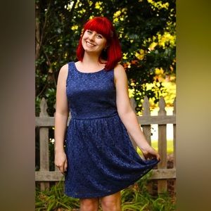 Navy Blue Lace Sleeveless A Line Mini Prom Graduation Cocktail Party Dress